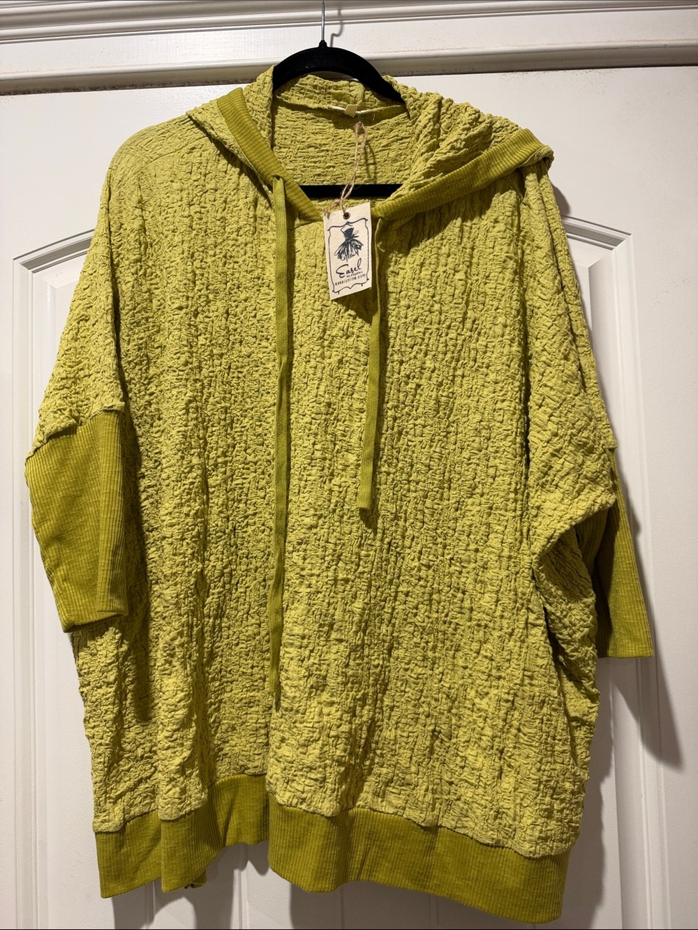 easel Lime Textured Hooded Poncho Shirt
